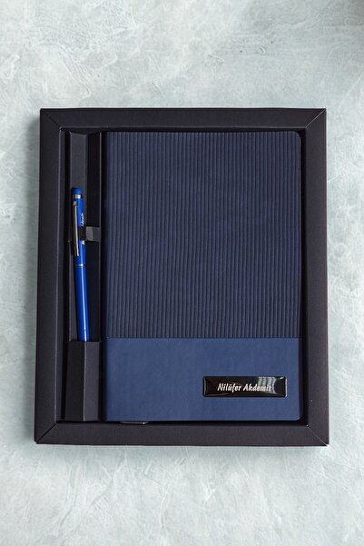 Copyder Kişiye Özel Lacivert Hediye Seti İsim Yazılı Kalem Termo Deri Defter ...