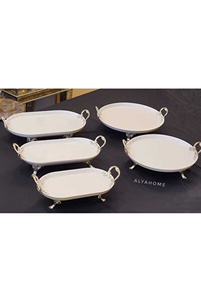 AlyaHomeAksesuar 5 Parça Klasik Ayaklı Porselen Sunum Seti