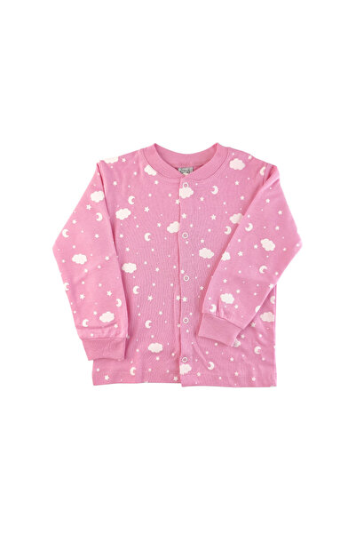 İnci Nanabel kız çocuk pembe ay bulut yıldız desenli çıtçıt kapamalı pijama takımı