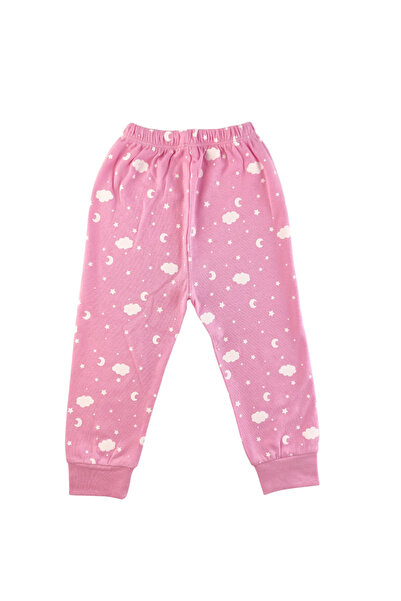 İnci Nanabel kız çocuk pembe ay bulut yıldız desenli çıtçıt kapamalı pijama takımı