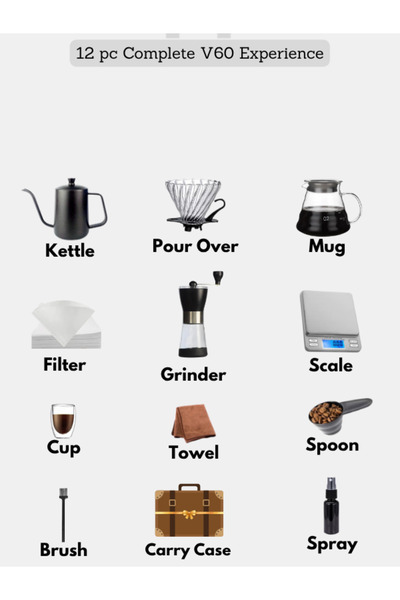 DOPPİO ماكينة صنع القهوة اليدوية V60 Premium Pour Over من DOPPIO، 12 قطعة، مع مجموعة مطحنة يدوية وقطر
