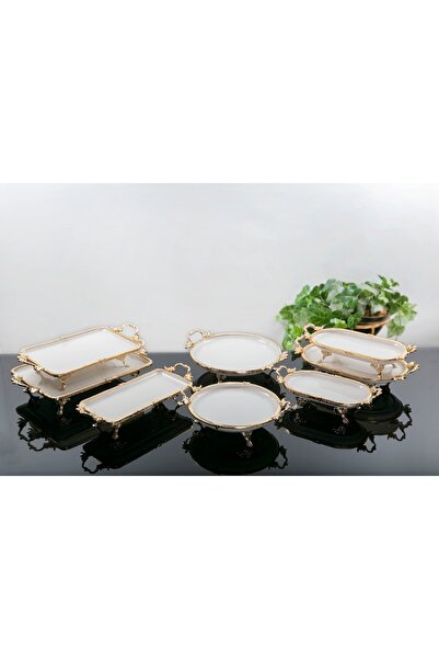 AlyaHomeAksesuar 8 Piece Gold Detailed Classic Porcelain Set