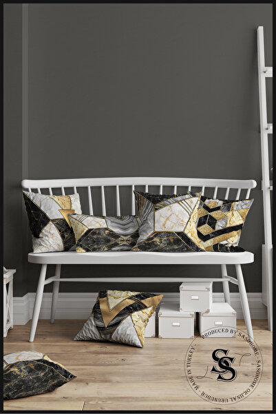 SasoHome Чохол на подушку з цифрового друку з 4-х частин з жовто-чорного мармуру з візерунком