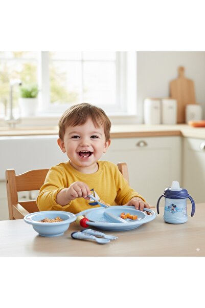 kbobaby Bebek Mickey 3 Işlev 1 Arada Abc Bölmeli Tabak Diş Kaşıyıcı Boncuklu