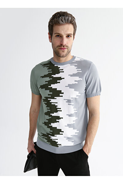 Fabrika O Yaka Basic Baskılı Yeşil Erkek Kazak HEVAL