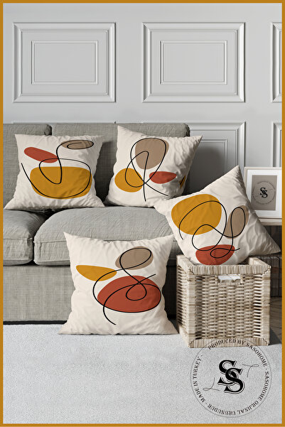 SasoHome Set de 4 huse de pernă cu model de frunze cu model suprarealist modern, cu flori