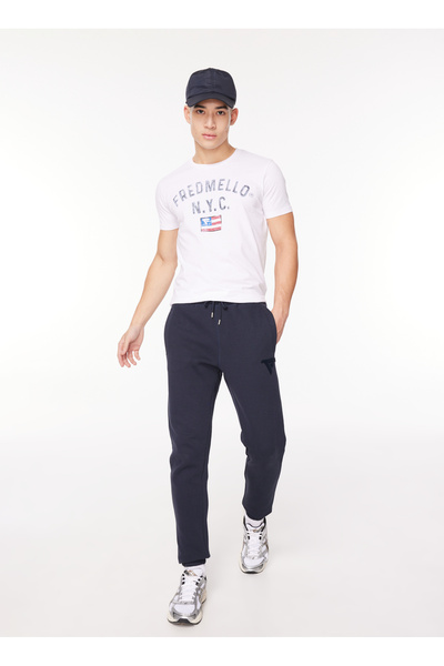 Fred Mello Lastikli Bel Slim Fit Lacivert Erkek Eşofman Altı FM23W04PF