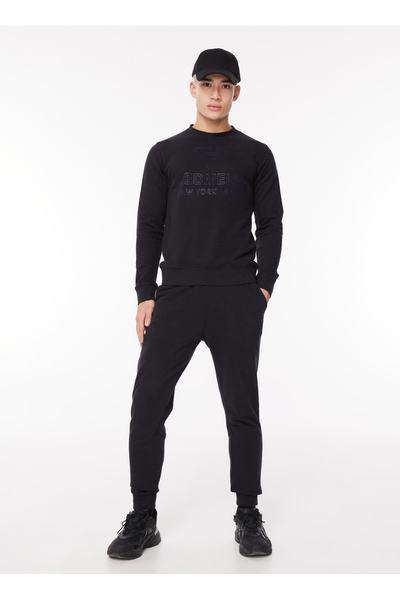 Fred Mello Lastikli Bel Slim Fit Siyah Erkek Eşofman Altı FM23W02PF