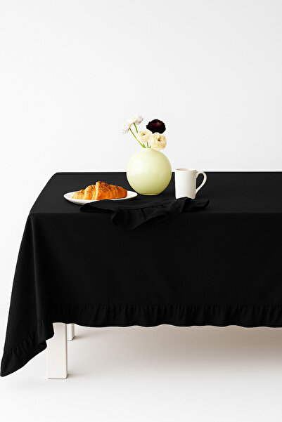 Mirilliahome Ruffled Linen Tablecloth - Black Tablecloth
