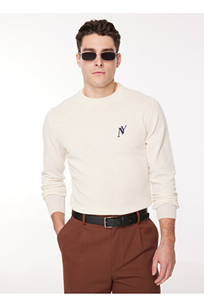 Ko Samui Bisiklet Yaka Regular Fit Baskılı Krem Erkek Kazak KMW G514 NY_DOWNT...