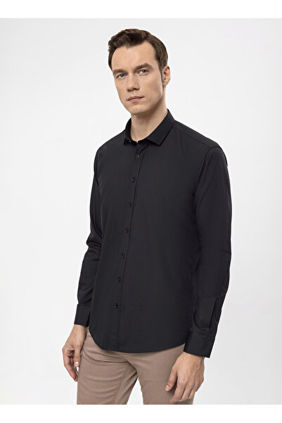 SÜVARİ Cămașă pentru bărbați Süvari Slim Fit Classic Guler negru simplu GM 1007100578