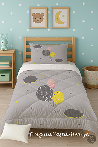 Talia Home Gray Balloon Single Children's Quilt Sleeping Set