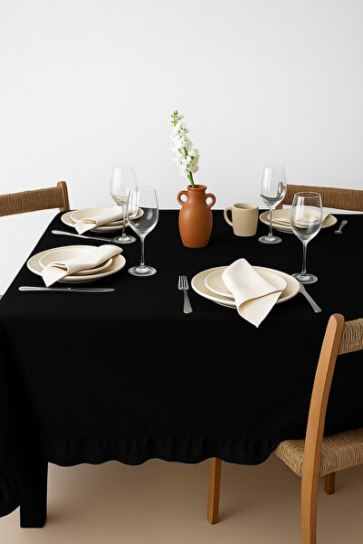 Mirilliahome Ruffled Linen Tablecloth - Black Tablecloth