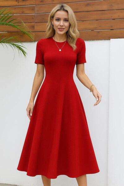 novafems Women's Short Sleeve Crew Neck Maxi Length Imported Crepe Dress