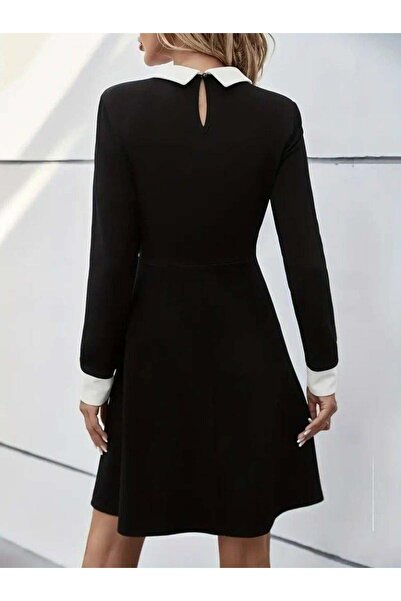 babatr.com Női hosszú ujjú, gombos, rövid modális miniruha gallérral