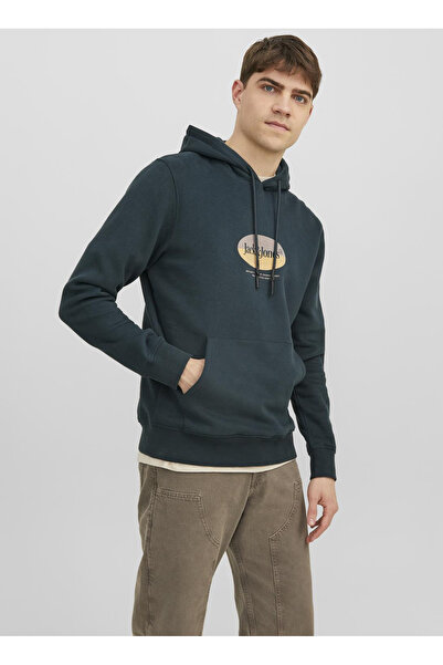 Jack & Jones Kapüşon Yaka Koyu Yeşil Erkek Sweatshırt 12242197_JORDALSTON BRANDING SWEAT