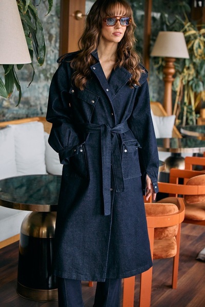 Suziş ÇITÇIT DETAYLI KOYU LACİVERT DENİM TRENÇKOT CR4004