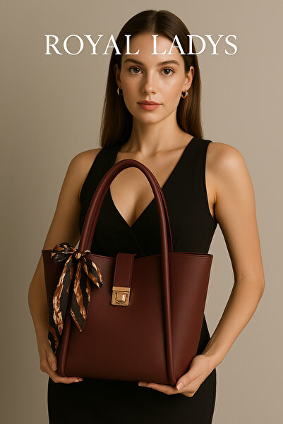 ROYAL LADYS Geantă de dimensiuni mari cu detalii aurii + eșarfă cadou