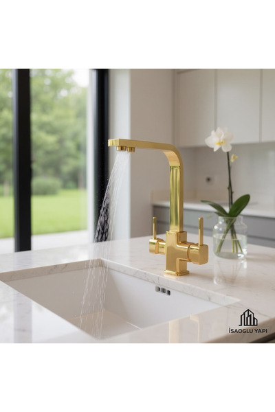 İSAOĞLU YAPI Gold Arıtmalı Mutfak Bataryası Premium Kare Armatür Arıtmalı Evy...