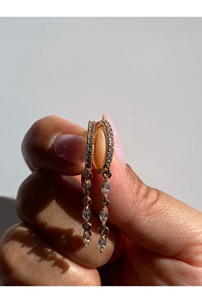 kurukafagift Küpe Halka Taşlı Sallantılı Gold Renk