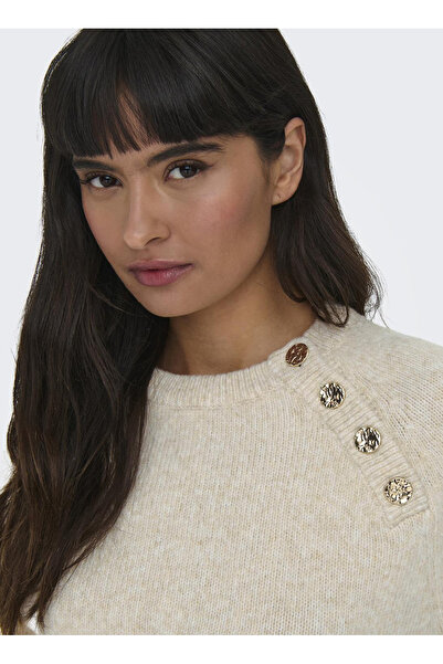 ONLY Pulover crem cu gât O pentru femei ONLEMMA LS BUTTON ONECK KNT