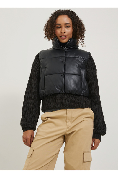 JJXX Чорний жіночий жилет JXBREEZY ШОРТКИЙ ЖИЛЕТ З ШТУЧНОЇ ШКІРИ OT