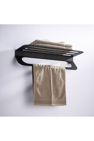 VENON Μαύρη μεταλλική κρεμάστρα για πετσέτες 50 εκ. με μεταλλικό ράφι για οργάνωση μπάνιου