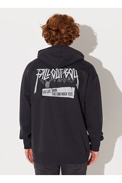 Lee Ανδρικό φούτερ με κουκούλα ανθρακί L232275003 Φούτερ με χαλαρή εφαρμογή