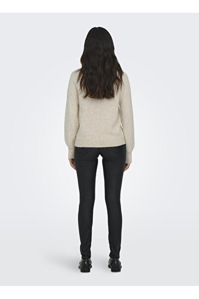 ONLY Pulover crem cu gât O pentru femei ONLEMMA LS BUTTON ONECK KNT