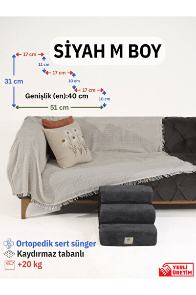 Holidog Kedi Ve Köpek Merdiveni Ortopedik Yumuşak Basamaklı Fermuarlı 31cm X 40cm X 51cm M Boy