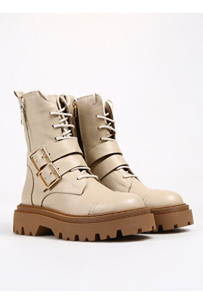 Manijero Bej Kadın Deri Bot Celia