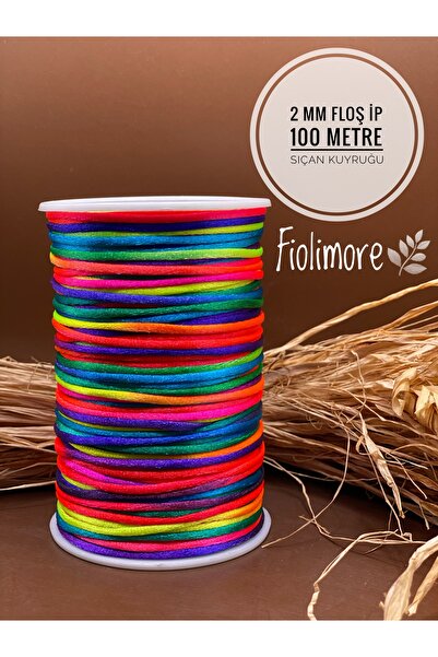 Fiolimore Floş İp 2 mm Karışık Renk (Sıçan Kuyruğu) (1 Bobin 100 Metre) Çok R...