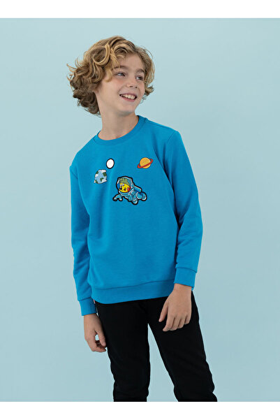 Haribo Nakışlı Erkek Çocuk Saks Sweatshırt HRBTXT304 Çocuk Sweatshirt