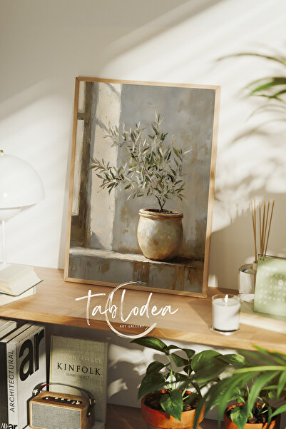 tablodea Zeytin Ağacı Temalı Vintage Çerçeveli Poster Tablo TD Minimalist Zeytin Dalları Modern Duvar Tablosu