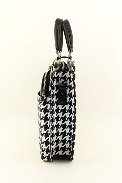 QUB CLUB Дамска черно-бяла чанта за лаптоп с дизайн „кучешки зъб“ за лаптопи с размер 15 и 15,6 инча