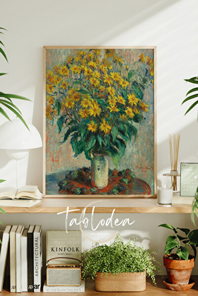 tablodea Claude Monet, Jerusalem Artichoke Flowers, Ahşap Çerçeveli Tablo, Çiçekli Vintage Poster Tablo