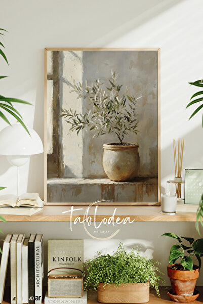 tablodea Zeytin Ağacı Temalı Vintage Çerçeveli Poster Tablo TD Minimalist Zeytin Dalları Modern Duvar Tablosu