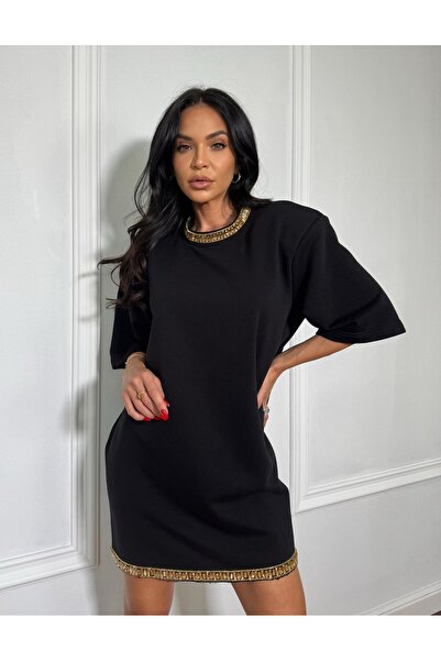 Unbranded/Generic Tricou tip rochie MELINA, cu umeri structurați și ștrasuri aurii