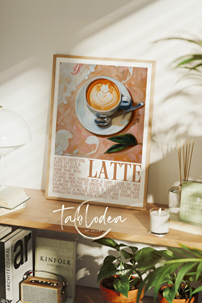 tablodea Latte Modern Kahve Köşesi Dekoru Çerçeveli Poster Tablo TD Minimalist Dekoratif Bohem Mutfak Tablosu