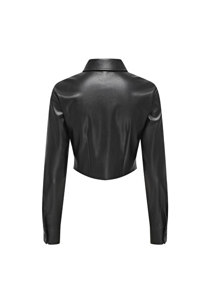 ONLY Skinny Shirt Collar Solid Black Women's Shirt ONLMIA FAUX LEATHER SHIRT OTW