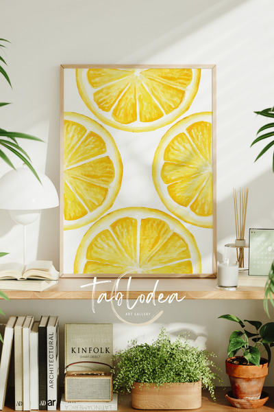 tablodea Limon Desenli Modern Mutfak Dekoru Çerçeveli Poster Tablo, Minimalis...