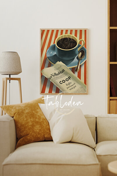 tablodea Retro Kahve Köşesi Duvar Dekoru Çerçeveli Poster Tablo, Minimalist Dekoratif Vintage Mutfak Tablosu