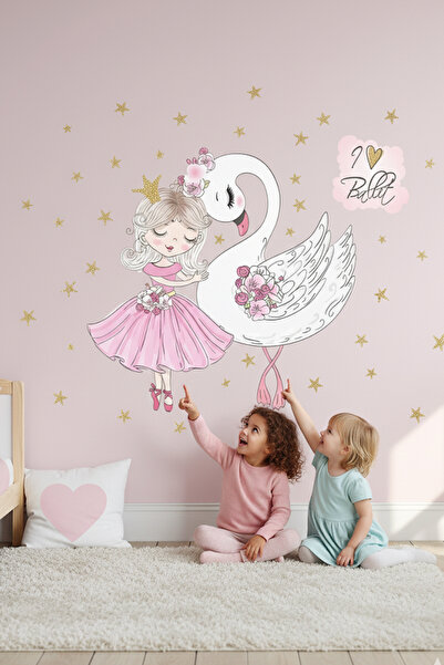 KT Decor White Swan and Star 70 Pieces Kids Room Sticker - Ballerina
