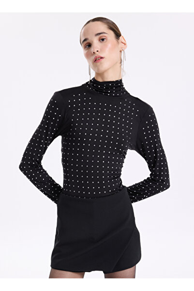 Fabrika Siyah Bisiklet Yaka Troklu Kadın Bluz F3WL-BLZ5