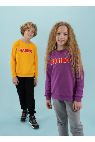 Haribo Lila Kız Çocuk Bisiklet Yaka İşlemeli Sweatshirt HRBTXT308