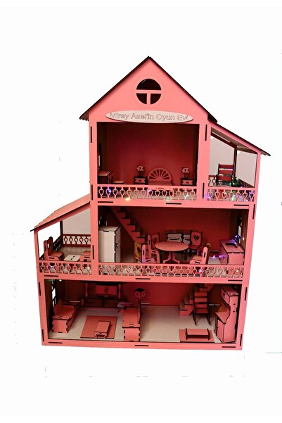 EDKZEKA Led Işıklı Ahşap Oyun Evi Büyük Boy (76cm X 57cm X 25cm)