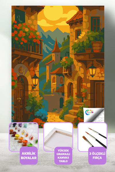 Tuvalle Sıcak Akşamüstü Sayılarla Boyama Seti, Hobi Seti, 40X50 Tablo, Fırça ...