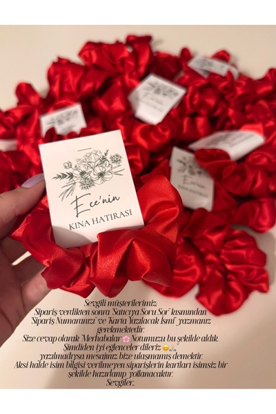 Genel Markalar 20’li Kına Nişan Lastikli Kırmızı Saten Scrunchie Saç Toka Nedime Hediyesi Kına Hediyesi İsme Özel