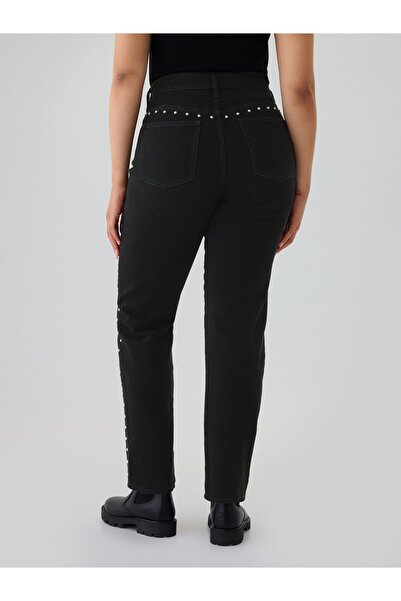 GAP Kadın Siyah High Rise Studded '90s Straight Jean Pantolon