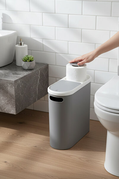 Hesaplı Kasa 10 Liter Modern Design Trash Can – Hygienic & Practical Waste Bin for Bathroom, Office, Kitchen, Gray